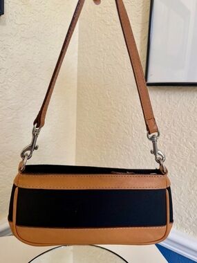 Mulholland Vachetta Genuine leather & black canvas bag Wristlet Clutch